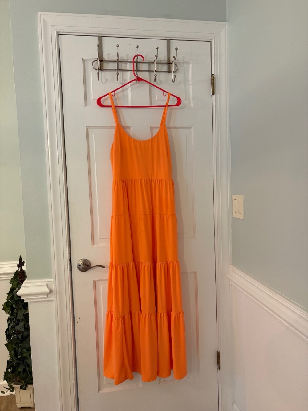 Bright Orange Tiered Spaghetti Strap Maxi Sundress